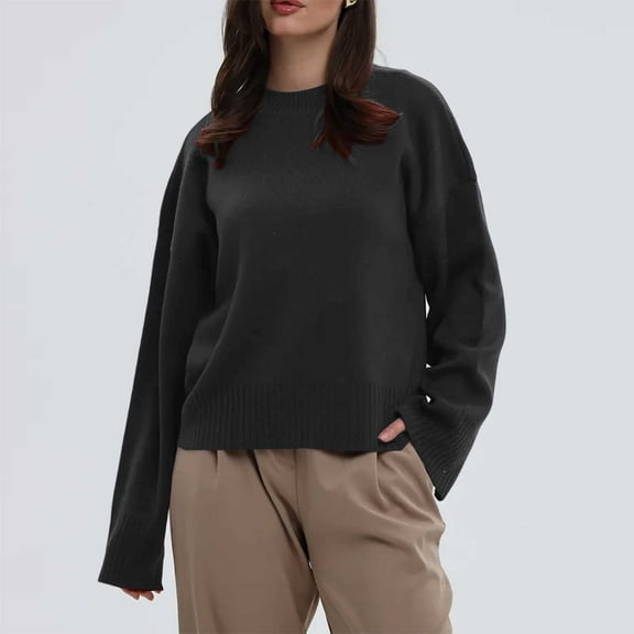 FDGIU Women's Oversized Knit Sweater 2025 - Chunky Solid Color Crew Neck Pullover, Warm Winter Fall Top, Cozy Casual Loose Fit