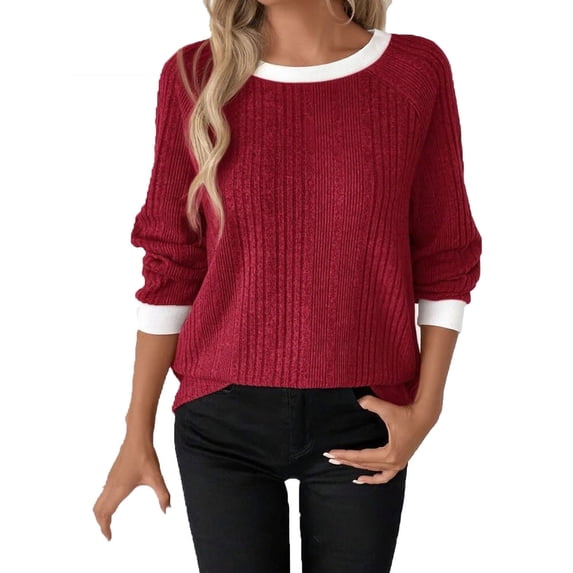 FDGIU Women's Oversized Sweater, Ribbed Knit Crewneck Pullover, Casual Loose Long Sleeve Tops Comfy Knitted Lightweight