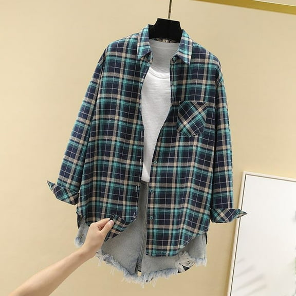 FDGIU Women's Plaid Flannel Shacket Jacket - Cozy Lapel Button-Down Shirt Coat, Fall Winter Fuzzy Trench Oversized Outerwear