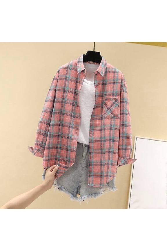 Women's Plaid Flannel Shacket Jacket - Cozy Lapel Button-Down Shirt Coat, Fall Winter Fuzzy Trench Oversized Outerwear