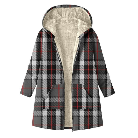 FDGIU Women's Plaid Flannel Sherpa Lined Hooded Shacket - Warm Jacket for Casual Outdoor Activities