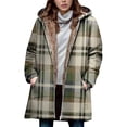 thumbnail image 1 of FDGIU Women's Plaid Sherpa Fleece Lined Hooded Jacket - Zip Up Fall Winter Long Outerwear with Pockets, 1 of 5