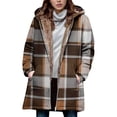 thumbnail image 1 of FDGIU Women's Plaid Sherpa Fleece Lined Hooded Jacket - Zip Up Fall Winter Long Outerwear with Pockets, 1 of 5