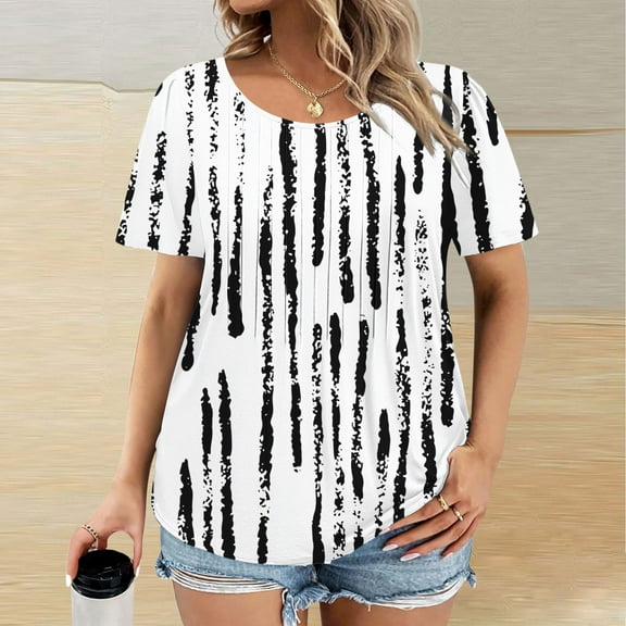 FDGIU Women's Plus Size Boho Floral T-Shirt - Short Sleeve Round Neck Loose Fit Top, Casual Summer Blouse Tee for Ladies