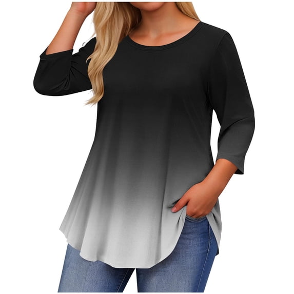 FDGIU Women's Plus Size Long Sleeve Shirts - Casual Loose Fit Flare Swing Tunic Tops with Ruffle Hem for Spring