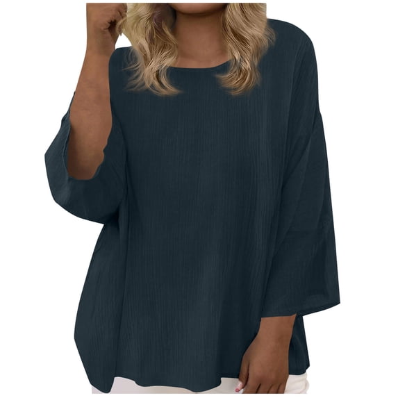 FDGIU Women's Plus Size Long Sleeve Shirts - Casual Loose Fit Flare Swing Tunic Tops with Ruffle Hem for Spring