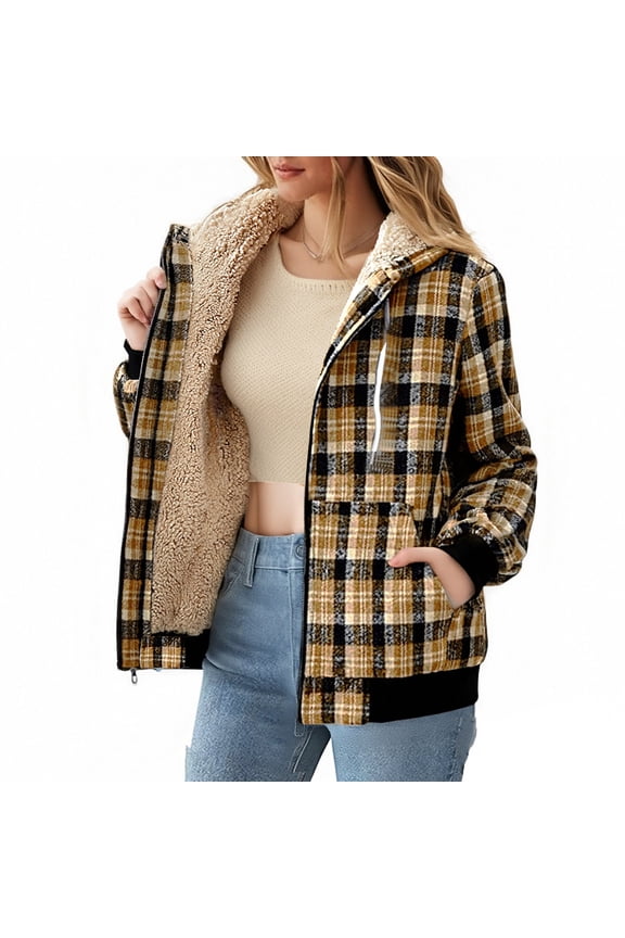 Women's Plus Size Plaid Flannel Sherpa Lined Hooded Shacket - Warm Loose Fit Fall Winter Outdoor Casual Jacket