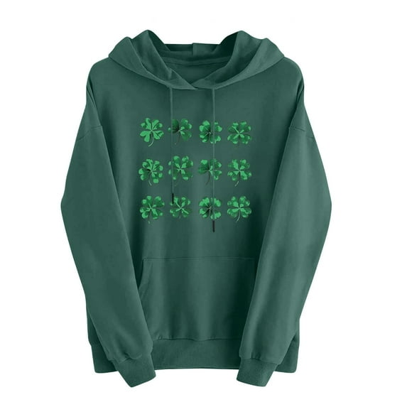FDGIU Women's Plus Size Saint Patrick's Day Sweatshirt - Oversized Green Shamrock Print Long Sleeve Pullover