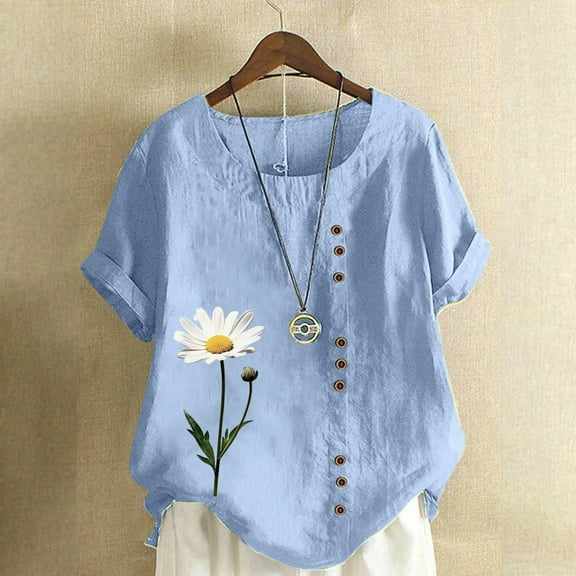 FDGIU Women's Plus Size Short Sleeve T-Shirt - Basic Round Neck Loose Fit Top, Casual Summer Tee for Ladies