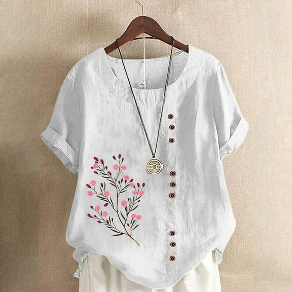 FDGIU Women's Plus Size Short Sleeve T-Shirt - Basic Round Neck Loose Fit Top, Casual Summer Tee for Ladies