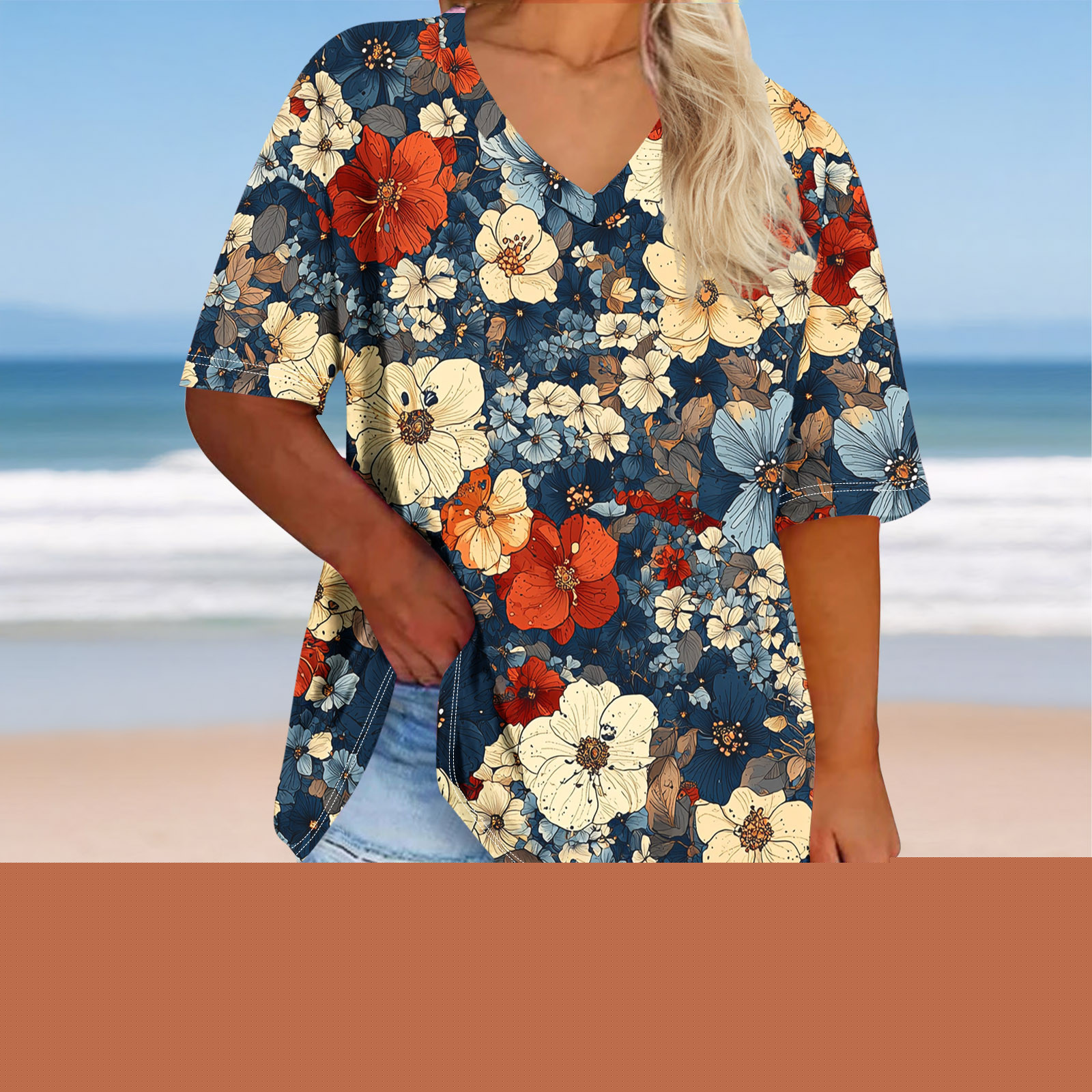 thumbnail image 1 of FDGIU Women's Plus Size Summer Tunic Tops 2025 - Soft V-Neck Short Sleeve Blouse, Loose Fit Flowy Casual Shirts, 1 of 4