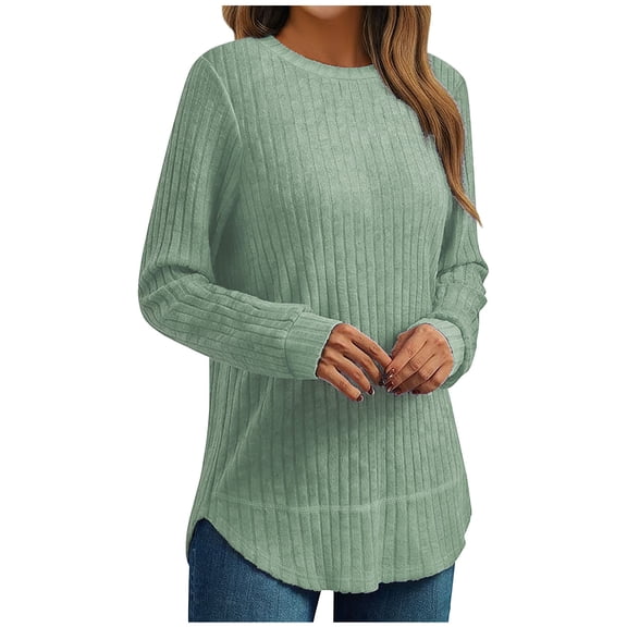 FDGIU Women's Plus Size Tops - Long Sleeve Loose Fit Crew Neck Casual T-Shirt