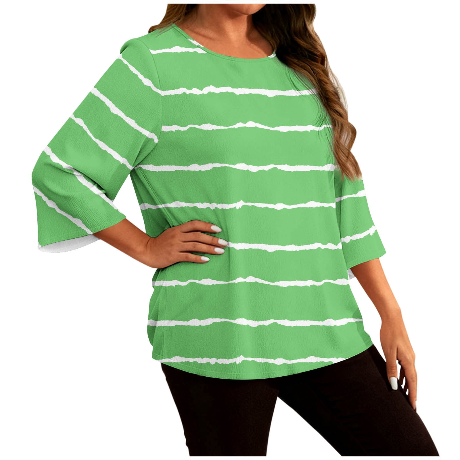 FDGIU Women's Plus Size Tunic Top - 3/4 Sleeve Crew Neck Loose Fit ...