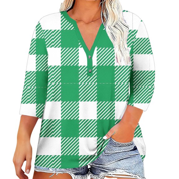 FDGIU Women's Plus Size Tunic Tops - 3/4 Sleeve Loose Casual Shirts to Wear for Leggings