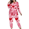 thumbnail image 1 of FDGIU ‌‌‌‌Women's Plus Size Valentine Pajama Set - 2 Piece Long Sleeve Button Down Sleepwear with Heart Print, 1 of 7