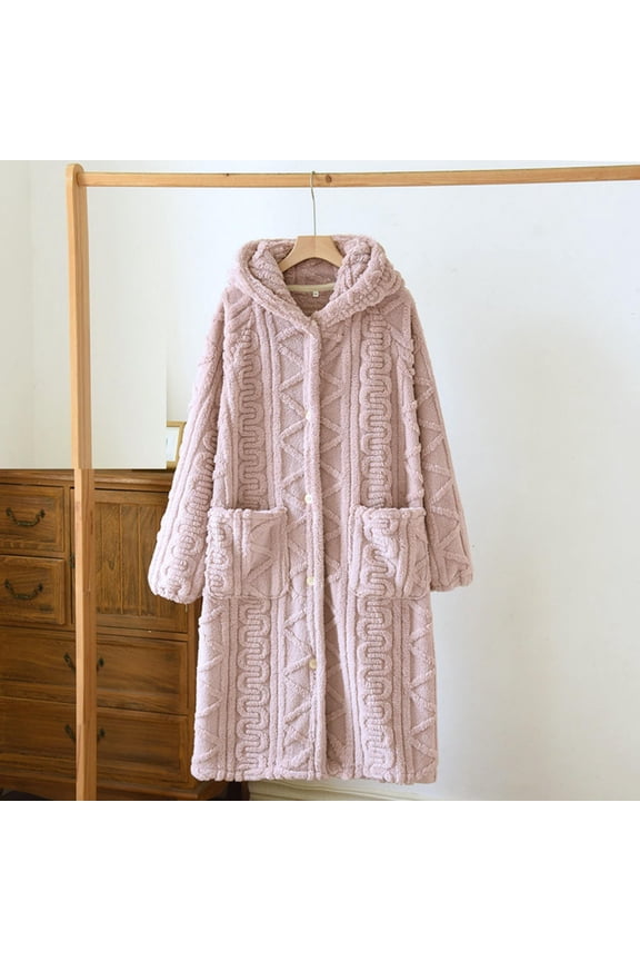 Women's Plush Bathrobe with Hood & Pockets, Long Fluffy Fleece Robe for Women, Cozy Warm Hooded Sleepwear Loungewear