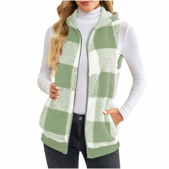 ‌‌FDGIU Women's Polar Fleece Vest - Lightweight Zip Up Sleeveless Jacket, Casual Oversized Winter Top