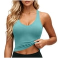 thumbnail image 1 of FDGIU Women's Racerback Padded Sports Bra Tank, Solid V Neck Cropped Workout Athletic Camisole Top, 1 of 8