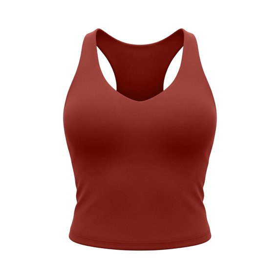FDGIU Women's Racerback Padded Sports Bra Tank, Solid V Neck Cropped Workout Athletic Camisole Top