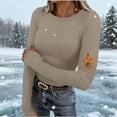 thumbnail image 1 of FDGIU Women's Rib Knit Slim Fit Tee - Long Sleeve Stretch Crewneck Basic Fall Casual Top, 1 of 7