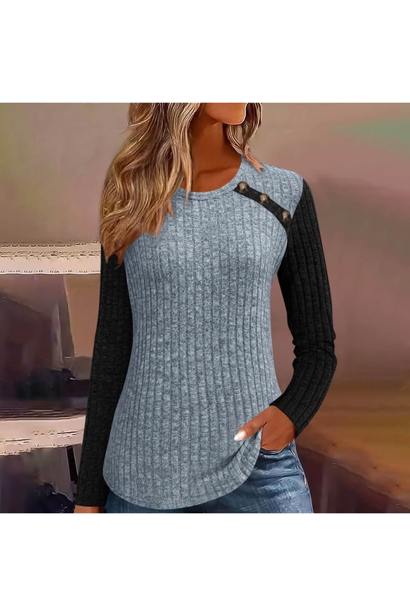 Women's Ribbed Knit Pullover - Long Sleeve Crewneck Tunic Top, Fall Winter Casual Sweater