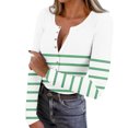 thumbnail image 1 of FDGIU ‌‌‌‌‌‌‌Women’s Ribbed Knit Striped Long Sleeve Top - Henley Neck Slim Fit Layered Tee for Work Casual, 1 of 7