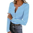 thumbnail image 1 of FDGIU ‌‌‌‌‌‌‌Women’s Ribbed Knit Striped Long Sleeve Top - Henley Neck Slim Fit Layered Tee for Work Casual, 1 of 7