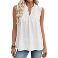 thumbnail image 1 of FDGIU Women's Ruffle V Neck Eyelet Sleeveless Tank Top, Loose Babydoll Curved Hem Summer Casual Camisole Blouse, 1 of 8