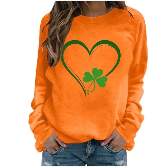 FDGIU ‌‌‌‌Women's Saint Patrick's Day Sweatshirt - Long Sleeve Green Shamrock Print Crew Neck Pullover