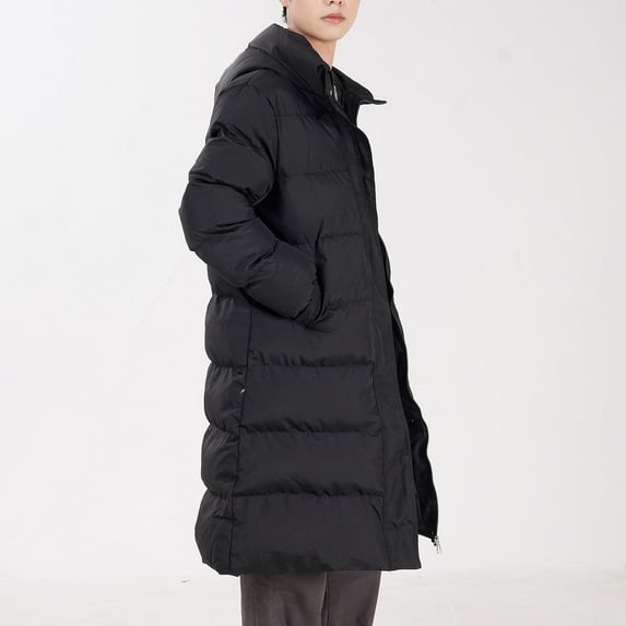 FDGIU Women's Slim Fit Puffer Coat - Attached Hood Zip Front, Lightweight Warm Long Jacket for Cold Weather Outdoor