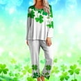 thumbnail image 1 of FDGIU Women's Soft Comfy Pajama Set - St. Patrick's Day Long Sleeve Green Print 2 Piece Loungewear, 1 of 6
