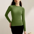 thumbnail image 1 of FDGIU Women's Solid Color Slim Fit Tee - Long Sleeve Round Neck Casual Basic Top, 1 of 4