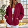 thumbnail image 1 of FDGIU Women's Solid Snap Button Jacket, Drop Shoulder Rib Cuff Long Sleeve Oversized Casual Sweatshirt Coat with Side Pockets for Spring Fall Daily Lounge Layering, 1 of 8