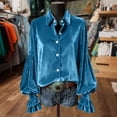 thumbnail image 1 of FDGIU ‌‌‌Women's Sparkle Velvet Top - Long Sleeve Button Down Shirt Dressy Casual Party Holiday Blouse, 1 of 7