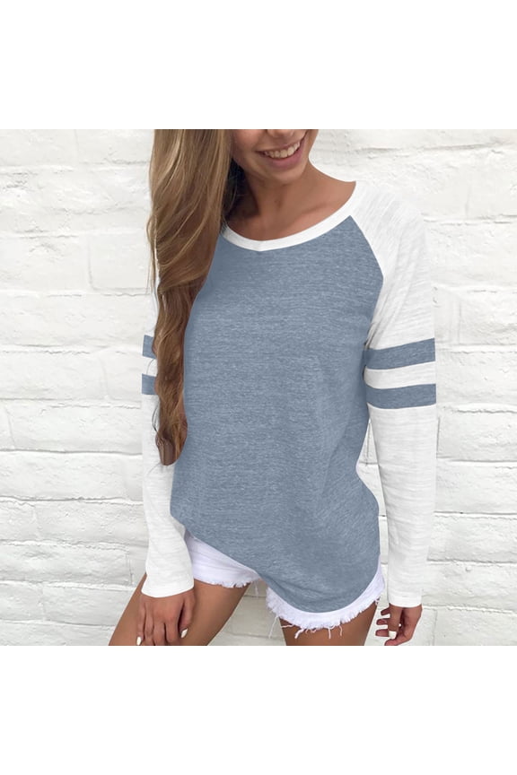 Women's Spring Summer Color Block Striped Tee - Raglan Crewneck Long Sleeve Casual Top