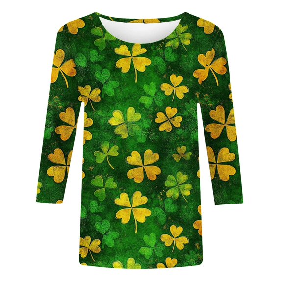 FDGIU Women's St. Patrick's Day Graphic Tee - Short Sleeve Crew Neck Comfort Fit Shamrock Print