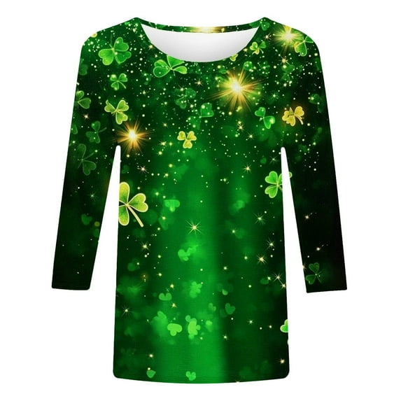 FDGIU Women's St. Patrick's Day Graphic Tee - Short Sleeve Crew Neck Comfort Fit Shamrock Print