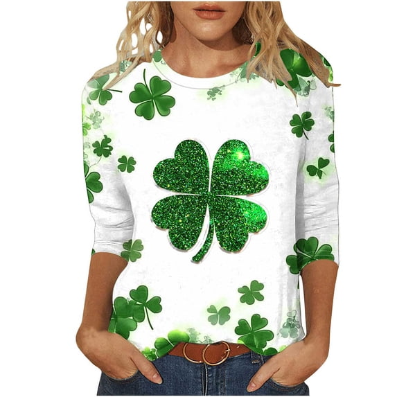 FDGIU Women's St. Patrick's Day Graphic Tee - Short Sleeve Crew Neck Comfort Fit Shamrock Print