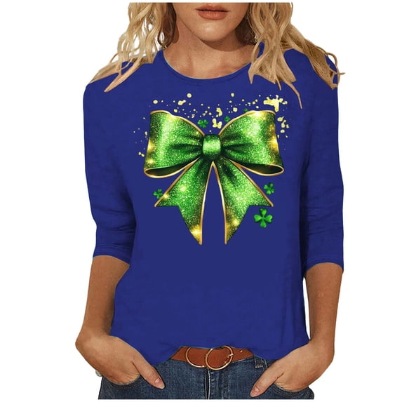 FDGIU Women's St. Patrick's Day Graphic Tee - Short Sleeve Crew Neck Comfort Fit Shamrock Print