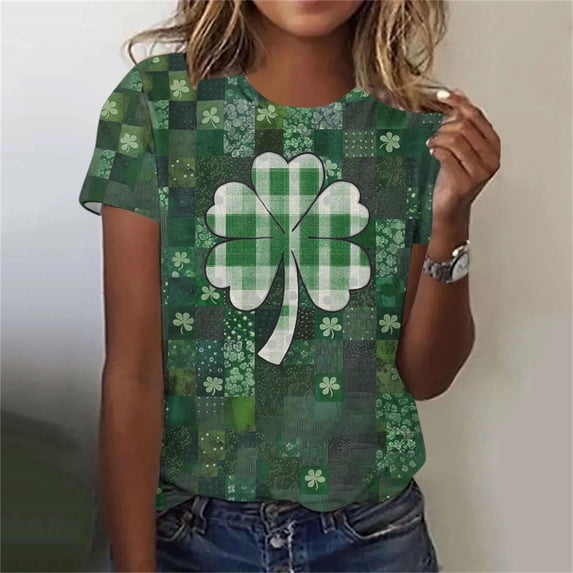 FDGIU Women's St. Patrick's Day Graphic Tee - Short Sleeve Shamrock Print Crew Neck T-Shirt
