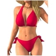 thumbnail image 1 of FDGIU ‌‌Women's String Triangle Bikini - Halter Top & Tie Side Bottom for Adjustable Swimwear, 1 of 5