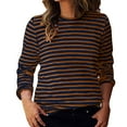 thumbnail image 1 of FDGIU Women's Striped Color Block Raglan Sleeve Top - Loose Fit Crewneck Long Sleeve Casual Spring Summer Tee, 1 of 6