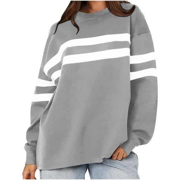 FDGIU Women's Striped Color Block Raglan Tee - Long Sleeve Crewneck Loose Fit Casual Spring Summer Top