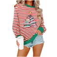 thumbnail image 1 of FDGIU Women's Striped Graphic Christmas Sweatshirt - Oversized Crewneck Pullover Merry Xmas Long Sleeve Holiday Outfit, 1 of 6