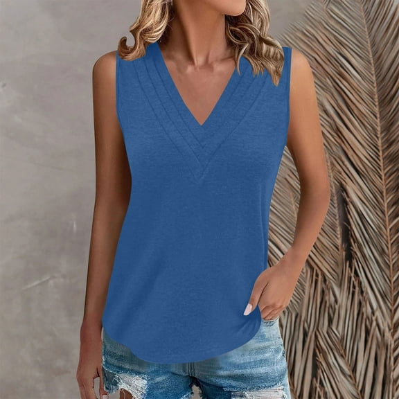 FDGIU Women's Summer 2025 Plus Size Peplum Tank Tops - V Neck Sleeveless Pleated Blouse for Beach and Office Wear