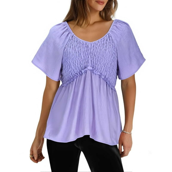 FDGIU Women's Summer 2025 Plus Size Peplum Tank Tops - V Neck Sleeveless Pleated Blouse for Beach and Office Wear