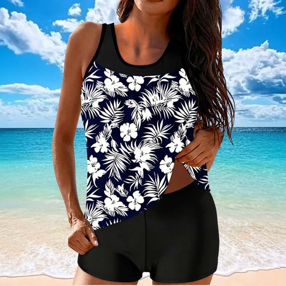 FDGIU Women's Tummy Control Tankini Set - Two Piece Modest Blouson Top & Shorts Summer Swimwear