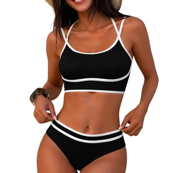 FDGIU Women's Tummy Control Tankini - Two Piece High Waisted Bathing Suit with Full Coverage Bikini Bottoms