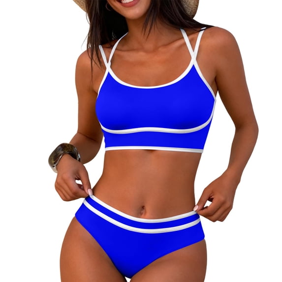 FDGIU Women's Tummy Control Tankini - Two Piece High Waisted Bathing Suit with Full Coverage Bikini Bottoms