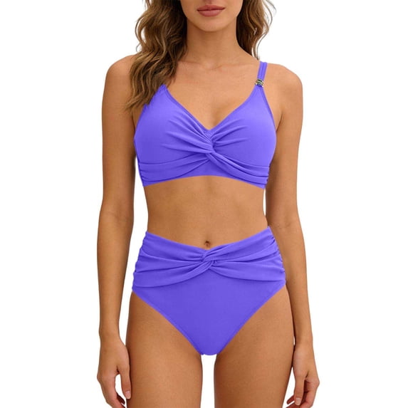 FDGIU Women's Tummy Control Tankini - Two Piece High Waisted Bathing Suit with Full Coverage Bikini Bottoms